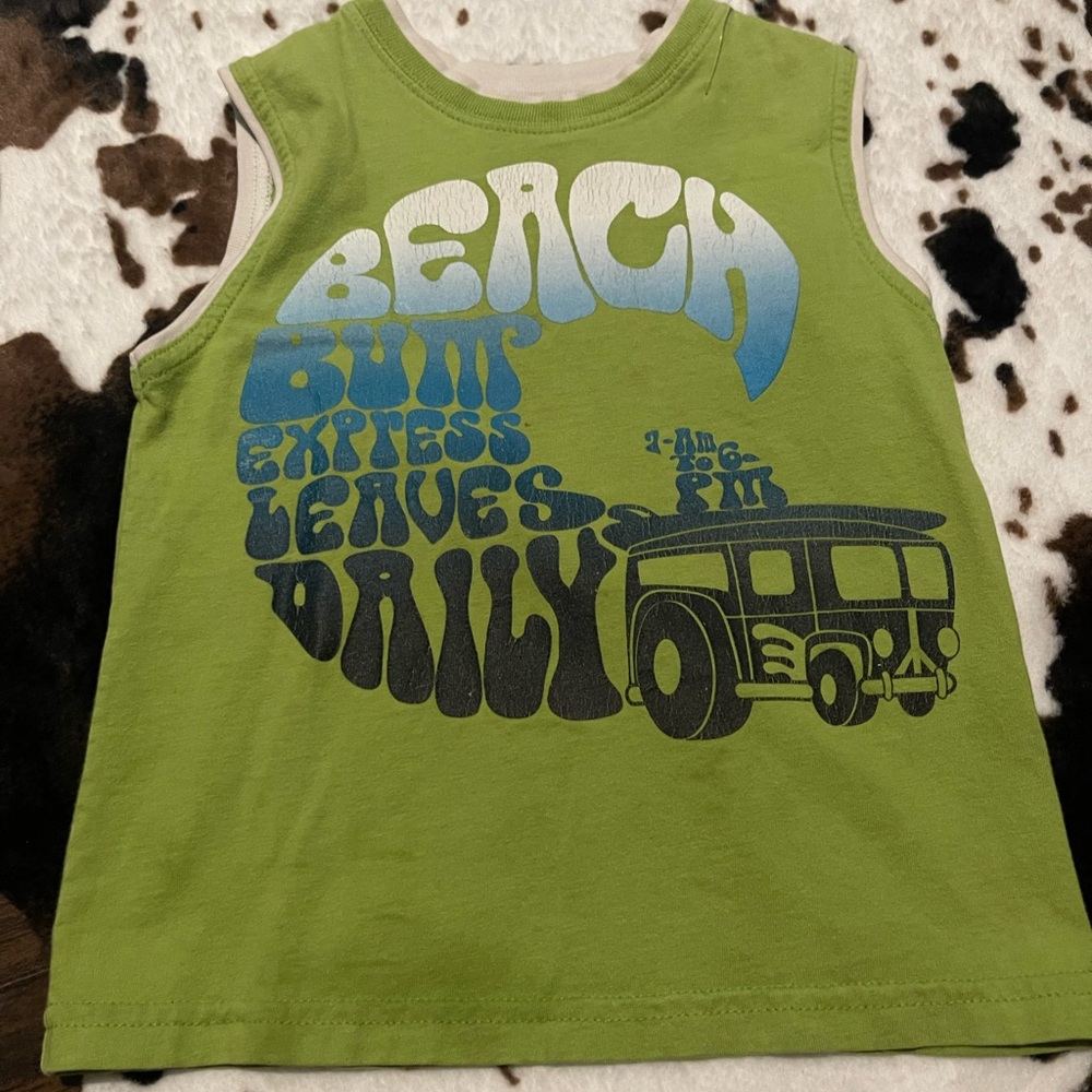 Green Kids Tank Top with Beach Print